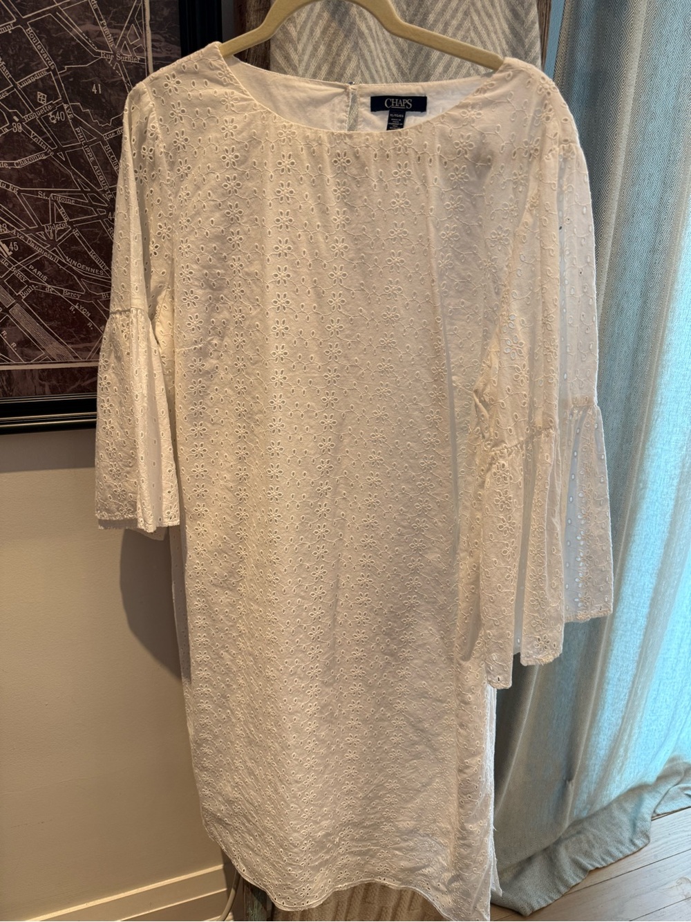 Chaps white Eyelet Bell-Sleeve Shift Dress